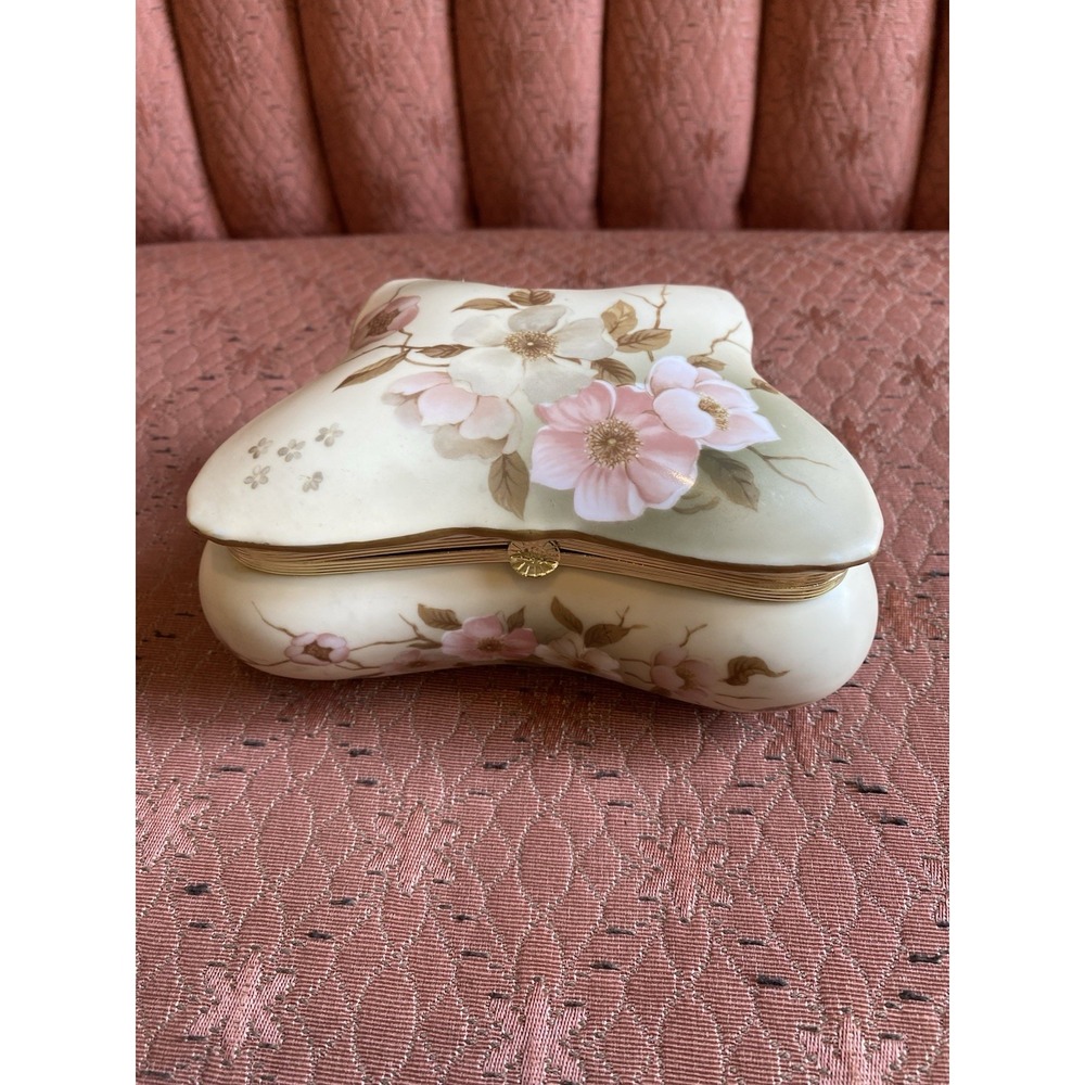 Victorian Garden Dogwood Porcelain Music Trinket Box For COR Japan Butterfly O2